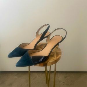 Tory Burch 65mm Navy Suede and Patent Leather Slingback